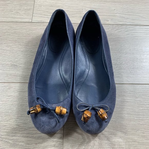Gucci Blue Suede Bamboo Accent Flats - Picture 3 of 12